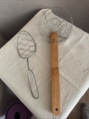 Bamboo Handle Stainless Steel Skimmer - Natural Wood